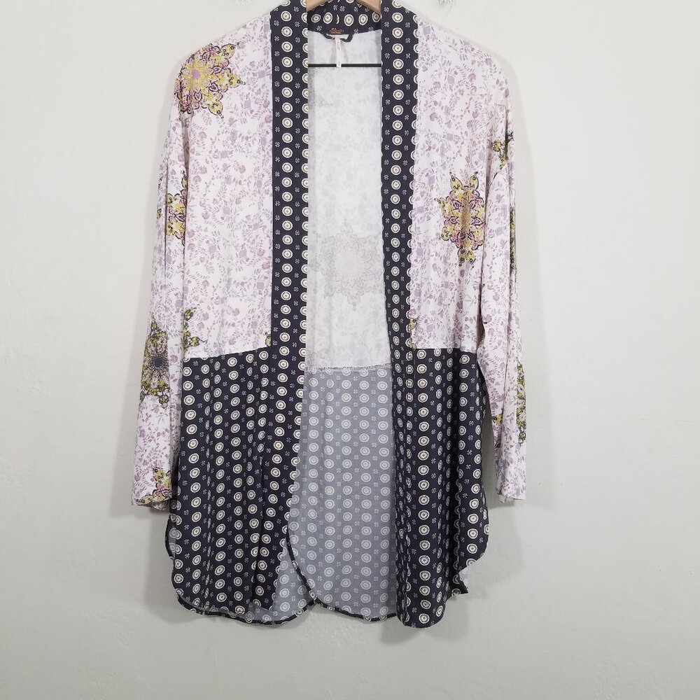 Free People Open Front Top Long Sleeve Print Size XS